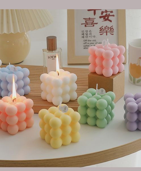 Regalos de velas navideñas Bola colorida Cubo de Rubik Velas de burbujas Regalo de cumpleaños Vela perfumada de cera de soja