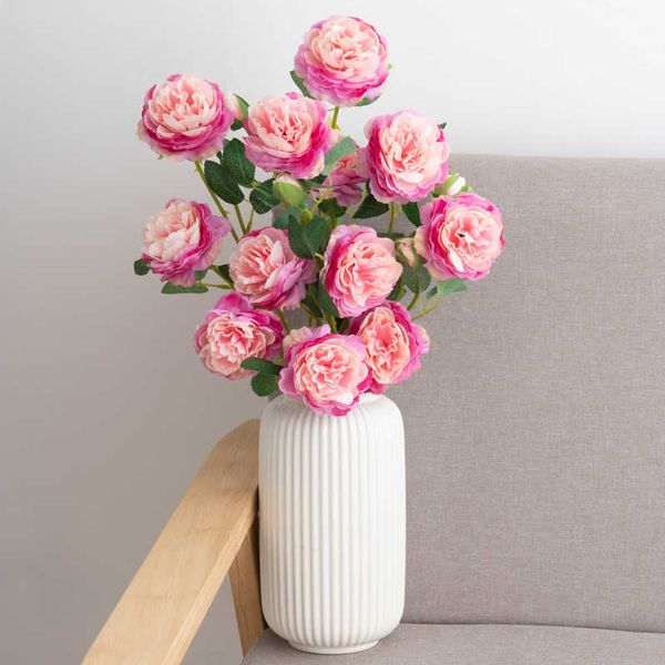 Fiori secchi 65 cm fiore artificiale peonia bouquet di seta bianca testa fai da te per la decorazione domestica di nozze sfondo di scena disposizione finta