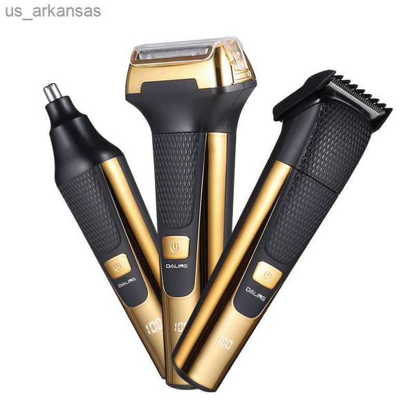 Barbeador elétrico recarregável 3 em 1 para barba, barbeador elétrico masculino, barba por fazer, corpo, nariz, aparador, conjunto de cuidados pessoais L230523