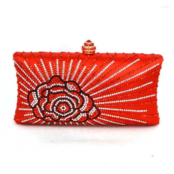 Borse da sera Pochette in cristallo rosso con strass diamante per le signore Wedding Prom Party Box T17