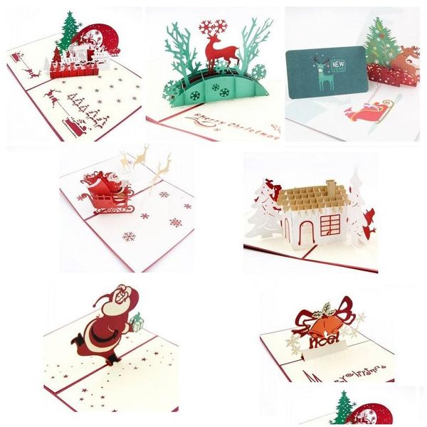 Cartões de felicitações 3D Pop Up Feriado Veado Jesus Rena Natal Ação de Graças Vintage Cartão de agradecimento dobrável Entrega direta em casa Jardim Dhggu