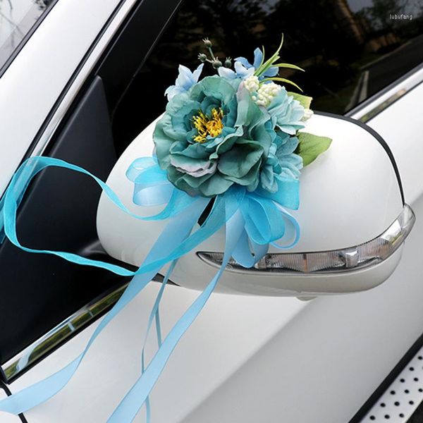 Flores decorativas Flor artificial Decoração de carro de casamento Guirlanda de fita rosa para