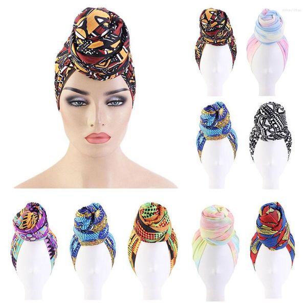 Etnik Giyim Kadın Afrikalı Kafa Türban Pamuklu Hicab Bandana Cap Boho Baskı Hat Headwrap Müslüman İslami Knot Bükülme Kemo Saç dökülmesi