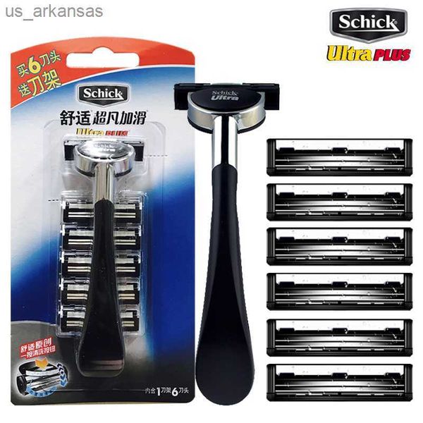 1 navalha + 6 lâminas conjunto original schick ultra plus lâminas de barbear homem barbeador rosto estilo de cabelo barba unidade de barbear frete grátis l230523