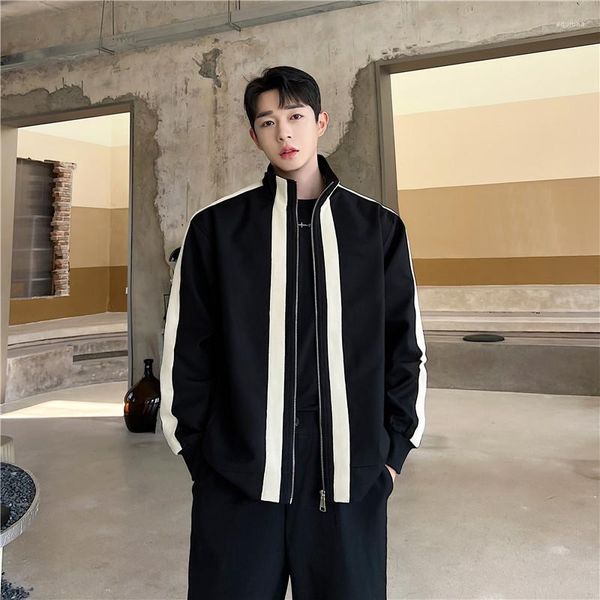 Jaquetas masculinas primavera 2023 estilo coreano exclusivo design de rede de cores misturadas para homens casuais soltos gola alta M-XL