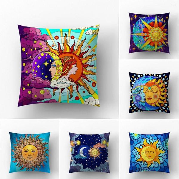 Cuscino 45x45cm Copertine con stampa vintage Sun Moon God Case Cover Yoga Home Decor Living Room Sofa Federa