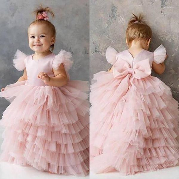 Abiti da ragazza a strati Tulle Princess Puffy Flower Baby Wedding Party High-Low Kid Brithday Gowns Prima Comunione