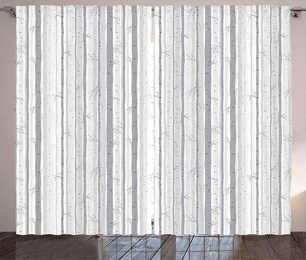 Cortina Cinza Branco E Cortinas Bétula Bosque Galhos Sem Folhas Inverno Bosque Sala Quarto Janela