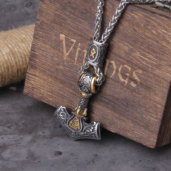 Подвесные ожерелья норвея скандинавская венская ожерелье Vaking Valknut Men Vintage Nearnabless Steel Mjolnir Thor's Hammer's Hammer Dewelly 230609