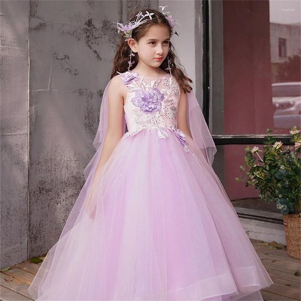 Abiti da ragazza prima comunione elegante tulle stampa velo abito da principessa angelo fiore damigella d'onore festa da sogno regalo per bambini