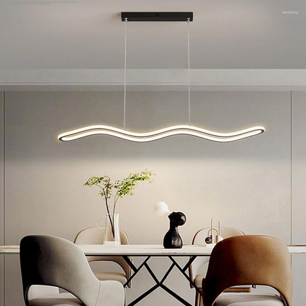 Lustres 2023 LED Pingente Lâmpada Para Sala De Jantar Cozinha Mesa Bar Quarto Preto Curva Design Moderno Estilo Simples Lustre De Teto Luz