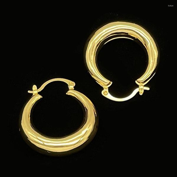 Orecchini a cerchio Old Money placcati in oro 24 carati per donna spessi leggeri aperti Huggies Hoops accessori in stile coreano