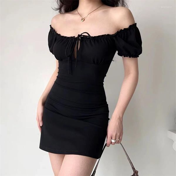 Платья для вечеринок 2023 Летнее формальное мини -платье женская винтажная повязка лолита черная девушка милая милая y2k короткая готика корейский шик