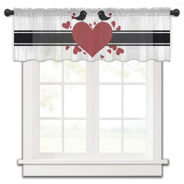 Tenda San Valentino Amore Uccello Rosso Nero Corto Tulle Tende Camera da letto Voile Mezza finestra Armadio da cucina Piccole tende