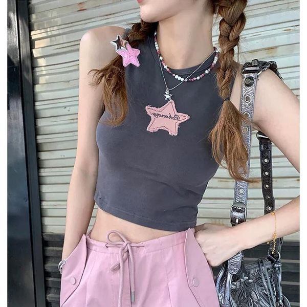 Serbatoi da donna American Vintage Star Grigio Canotte Donna Kpop Streetwear Slim senza maniche Magliette estive Y2k Harajuku Crop Top Donna