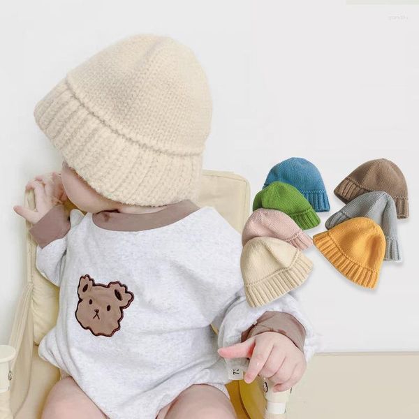 Berets Kinder Gestrickte Mütze Einfarbig Lässige Mützen Hut Für Jungen Mädchen 6 Monate Baby Koreanische Version Caps Kinder Woolen hüte 1-3 Jahr