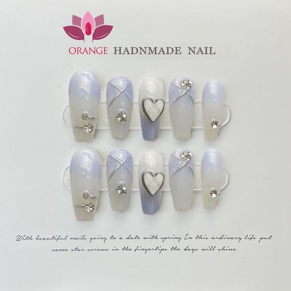 Unghie finte Matrimonio fatto a mano Unghie finte Media lunghezza Stampa sulle unghie con copertura completa progettata Bara Manicure indossabile XS S M L Taglia unghie 230609