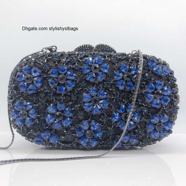 Totes Azul Champanhe Flor Pedra Bolsa Clutch Mulher Diamante Cristal Banquete Presente de Aniversário Bolsa Noite Metal Casamento Bolsa Nupcial