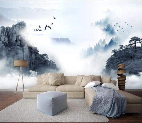 Sfondi Bacal Carta da parati personalizzata 3d Murale Stile cinese Inchiostro Paesaggio Paesaggio Artistico Pittura moderna Camera da letto Sfondo Carta da parati