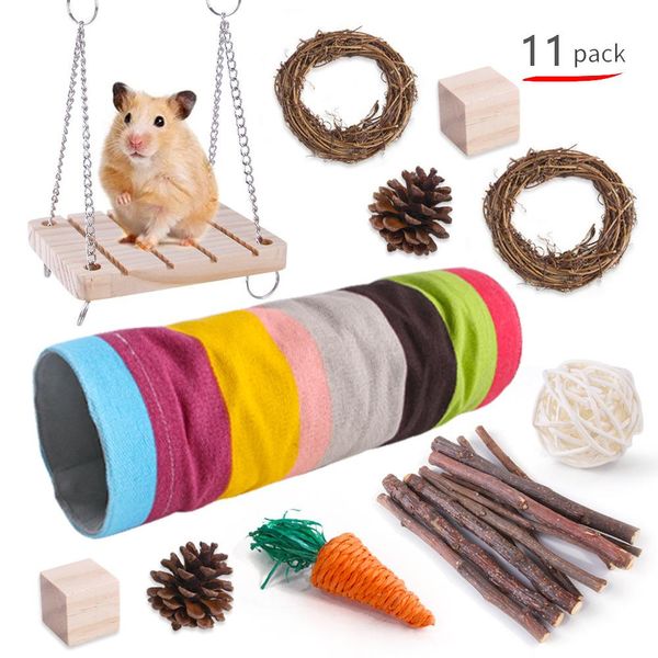 Brinquedos conjunto de brinquedos hamster animal de estimação coelho cobaia grama bola molar suprimentos hamster túnel conjunto brinquedos do gato