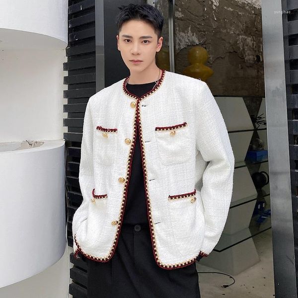 Jaquetas masculinas 2023 outono estilo coreano exclusivo tecelagem de lã para homens casuais soltas cores misturadas M-XL
