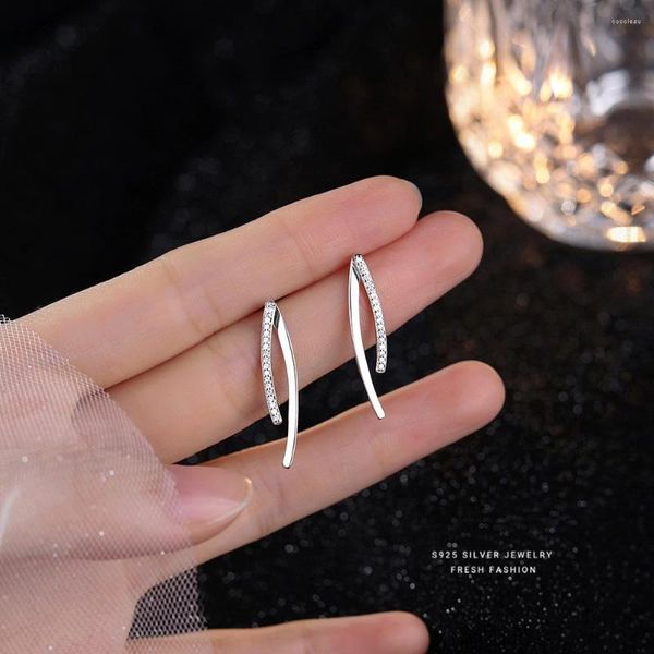 Orecchini a bottone Minimalista Carino Dolce 925 linee in argento sterling per le donne Ragazza Matrimonio Gioielli in stile coreano