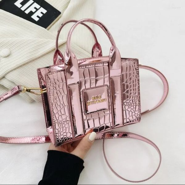 Borse da sera Borse in pelle verniciata da donna 2023 Trend Fashion Borsa a tracolla con motivo a pietra Donna Personalità Tote piccola quadrata di lusso