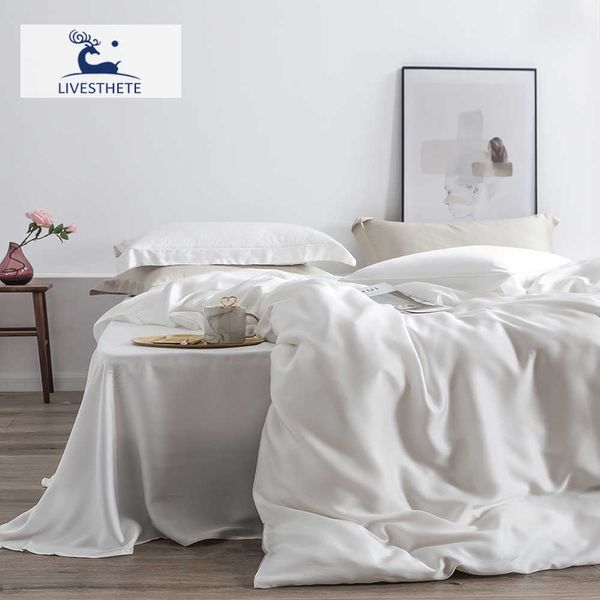 Yatak Setleri Livesthete Top Sınıf 100 İpek Beyaz Yatak Seti Cilt Bakımı Yatak Seti için En İyi Set Yorum Kapağı Kraliçe Kraliçe Büyük Uyku Z0612