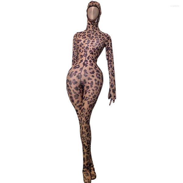 Roupa de palco macacão feminino com estampa de leopardo macacão bodycon playsuit roupa de clube calças de festa boate fantasias de cosplay