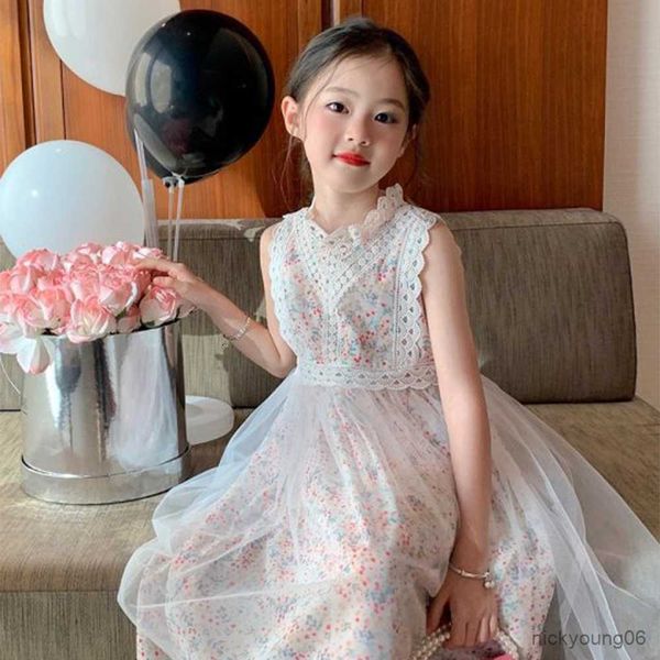 Abiti da ragazza New Summer Teens Girls Princess Dress Floral Casual Mesh Abbigliamento per bambini Vestidos Wear R230612