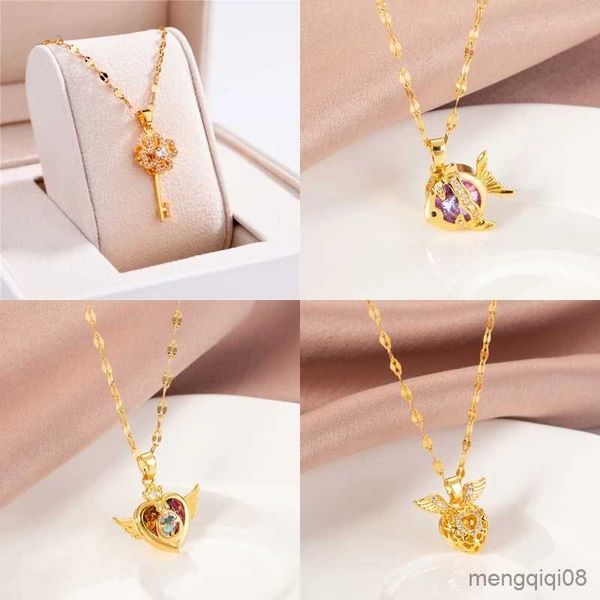 Anhänger Halsketten Trendy Süße Sexy Gold Farbe Edelstahl Für Frauen Koreanische Mode Weibliche Schlüsselbein Kette Schmuck Großhandel R230612