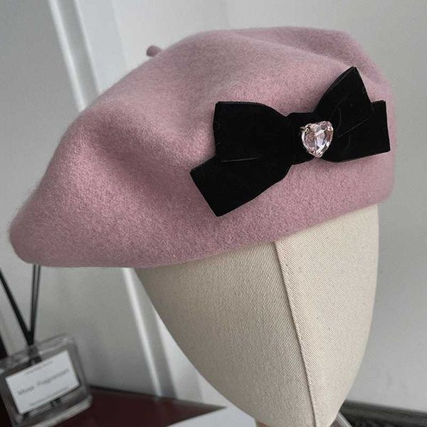 Берец розовая шерсть зима теплый французский художник Сладкий шляпа шляпа Нормальная Берет Женская Черная пятница Продажи G220612