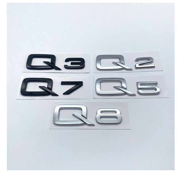 3D ABS Black Silver Letters Q2 Q3 Q5 Q7 Q8 Emblema para Audi Q series Car Fender Trunk Tronk Logo Sticker