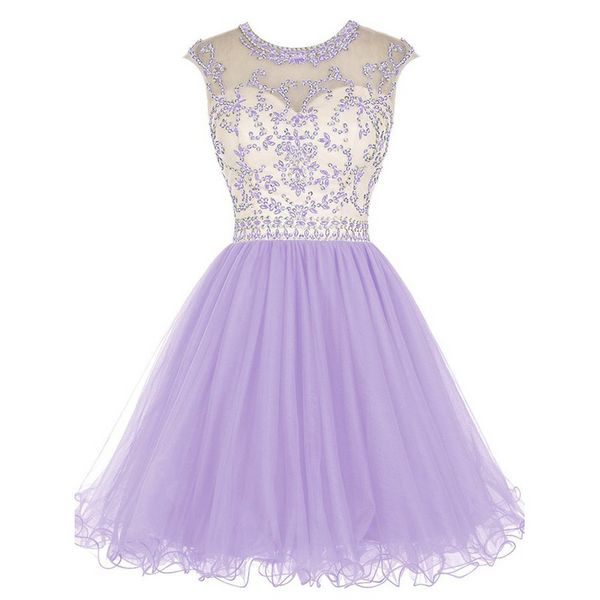 Charmosos vestidos lavanda de boas-vindas com decote em bico lantejoulas vestidos de baile sem mangas sem costas mini vestidos de festa vestidos de formatura