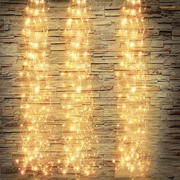 Strings Outdoor LED Waterfall Fairy Icicle Lights 200 Luces Solar String Christmas Tree Light per la decorazione del giardino della festa di festa