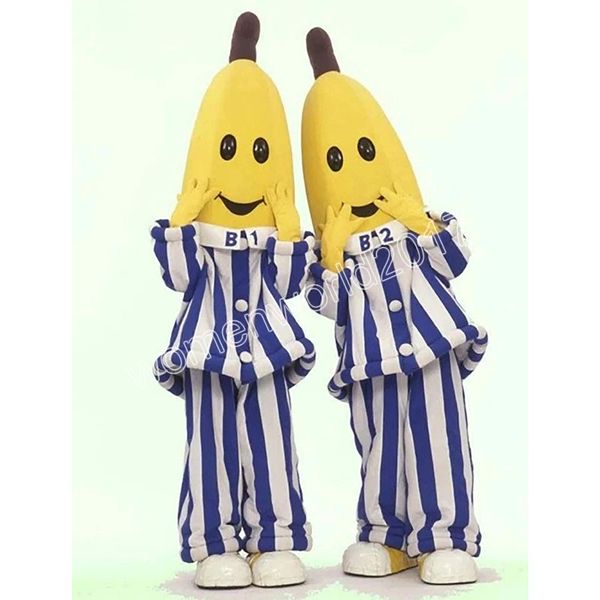 Costume da mascotte di banana professionale Simulazione Personaggio dei cartoni animati Vestito completo Carnevale Adulti Festa di compleanno Vestito operato per uomo Donna