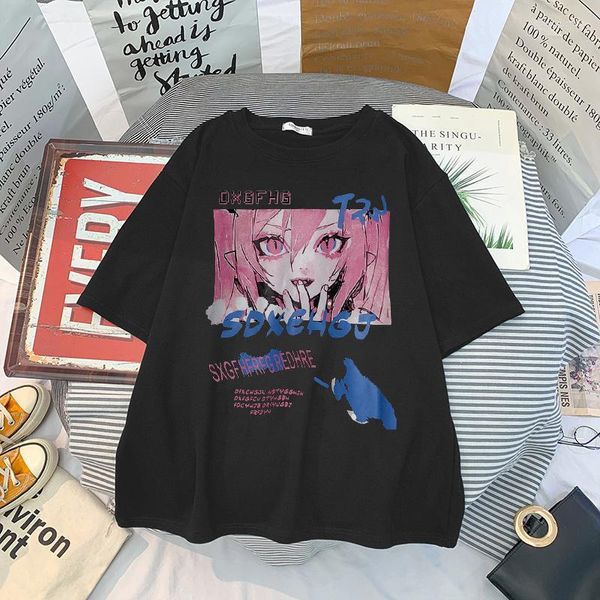 Camisetas masculinas Anime Print Grunge solto Steampunk manga curta T-shirt Feminino Gótico Harajuku Roupas de verão Kawaii Y2k Tops Camisetas femininas
