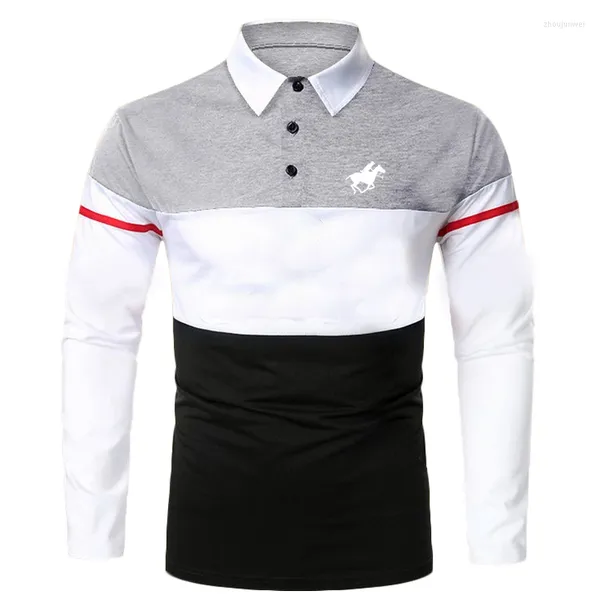 Polos masculinos primavera outono masculino manga comprida slim fit estampado polo esporte cor mágica.