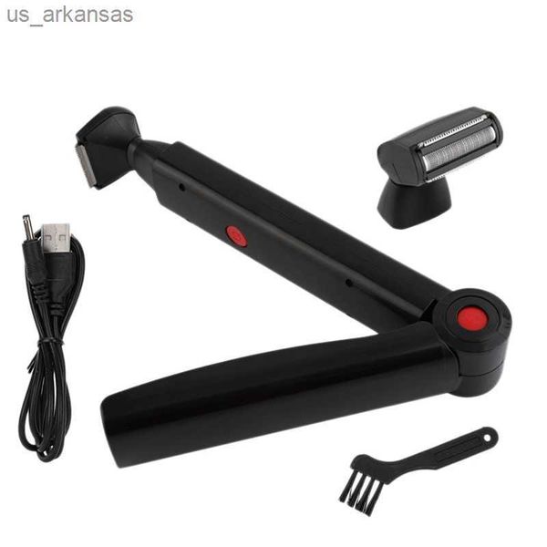 Máquina de barbear masculina de cabo longo para trás, USB, recarregável, lâmina grande, 2 em 1, dobrável, para trás, depiladora masculina L230523