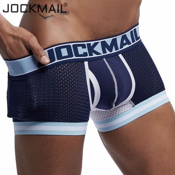 Jockmail Marka iç çamaşırı boksör erkekler nefes alabilen örgü erkek boksörler erkek külotlu seksi külot pamuk erkek bodysuit trunks pant 230612