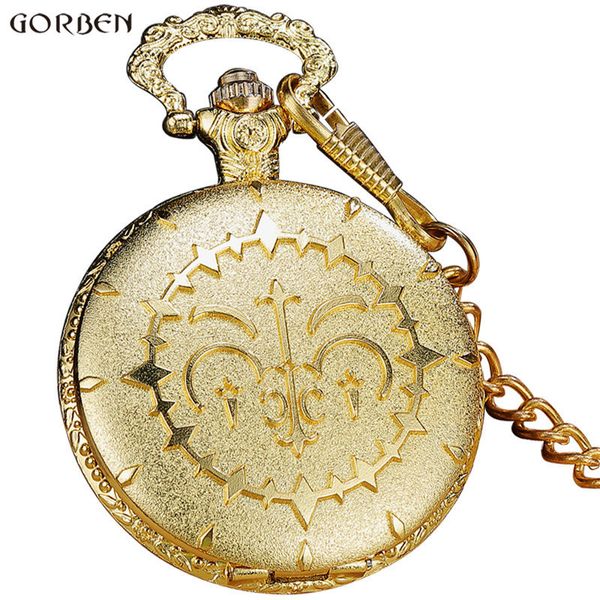 Taschenuhren Luxus Runde Goldene Steampunk Quarz Taschenuhr Mit FOB Taille Kette Vintage Anime Fans Cosplay Taschenuhr Frauen Herren Geschenke 230612