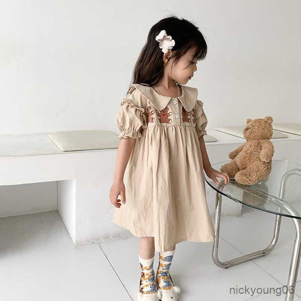 Abiti da ragazza Summer Bear Print Dress 2023 New Baby Girl Cute Doll Collar Maniche corte Casual allentato R230612