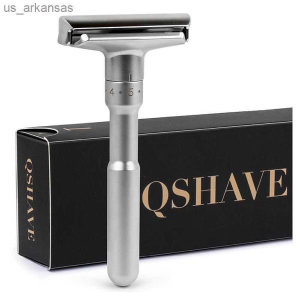 Máquina de barbear de segurança ajustável QSHAVE de lâmina dupla clássica para homens, depilação suave a agressiva, depiladora de 1 a 6, com 5 lâminas L230523