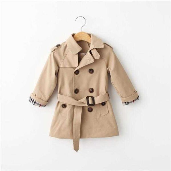 Mode Jungen Mädchen roter Trenchcoat Langer Stil Schleie Mäntel Herbst Winter Kinder Plaid Zweireiher Jacken Kinder Junge Outwear 1-12304O