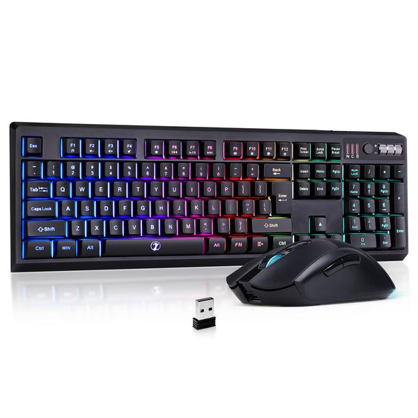 Комбинация ZJFKSDYX Беспроводная игровая клавиатура и мышь Комбинированная 104-клавишная RGB-светодиодная подсветка Перезаряжаемая механическая конструкция с защитой от ореолов Эргономичная
