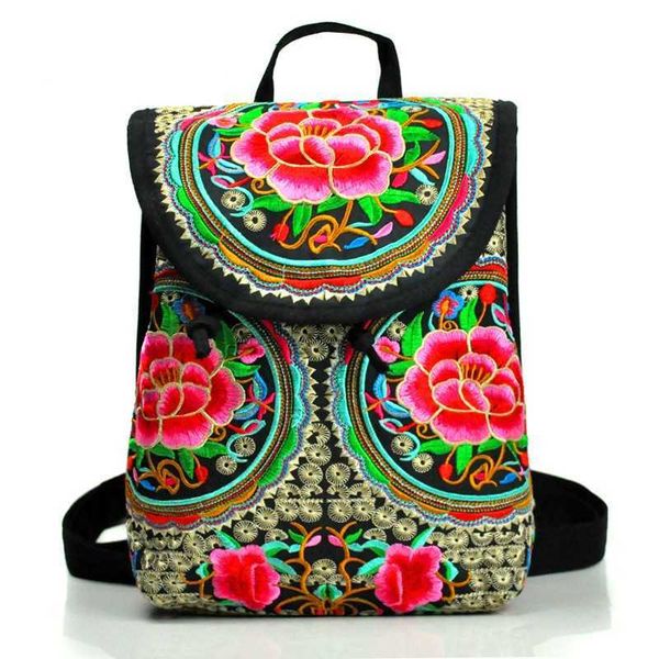 Mochila New National Embroidery Women Shopping Cover Backpacks! Nice Floral Embroidered Lady Bohemian Backrack Topsale Canvas Backpack J230517