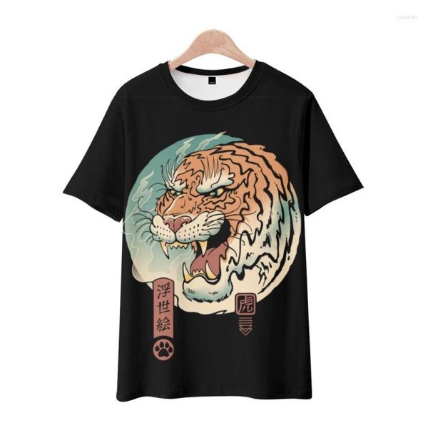 T-shirt da uomo 2023 Camicia a maniche corte con stampa tigre nera da uomo retrò Estate Streetwear Moda O collo Top hip-hop allentato