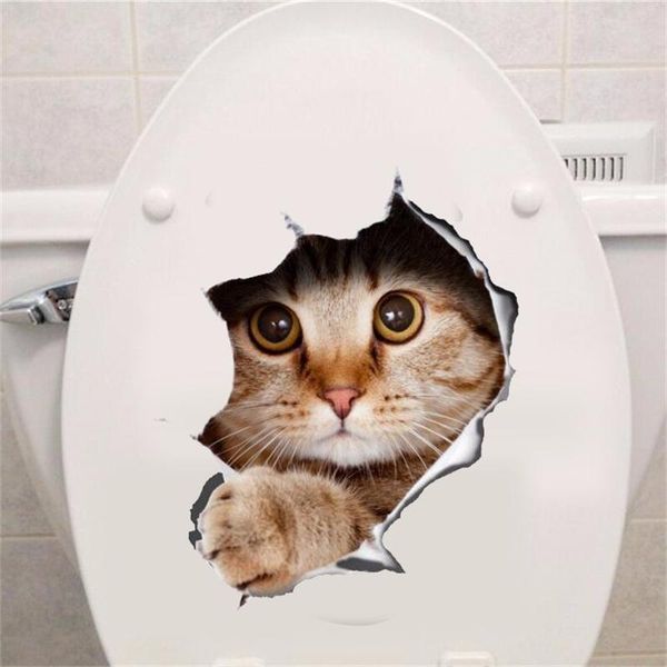 Cat Vivid 3D Smashed Switch Adesivo de parede Banheiro Banheiro Cozinha Decalques decorativos Animais engraçados Decoração Poster PVC Arte mural