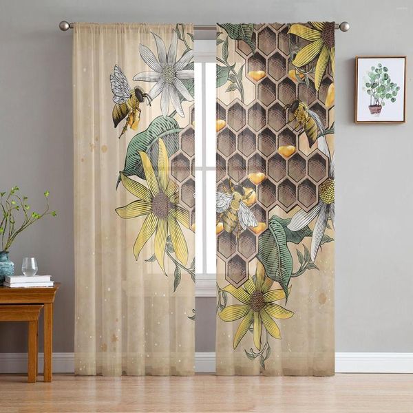 Vorhang Honey Honeycomb Insekt Blume Tüll Vorhänge für Wohnzimmer Sheer Voile Schlafzimmer Küche Fenster Vorhänge Jalousien