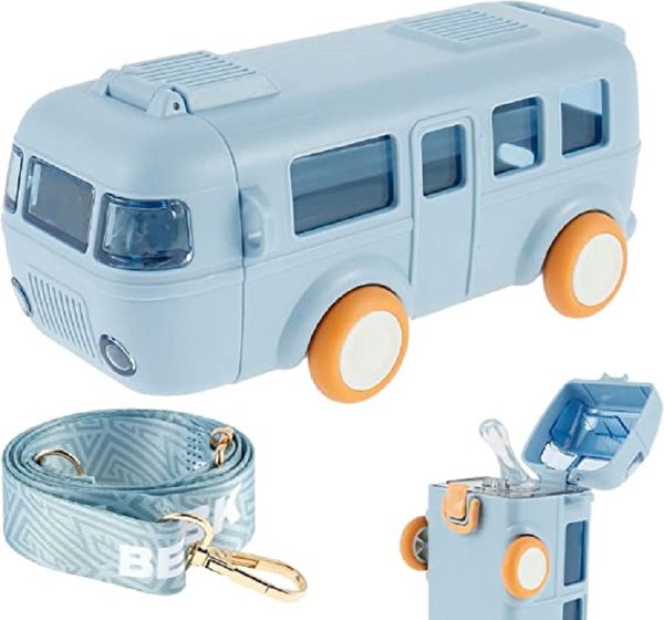 Bicchiere d'acqua con cannuccia per auto 16oz Borraccia portatile staccabile per autobus con tracolla A prova di perdite Bicchiere quadrato per bambini con chiusura a scatto Coperchio Bollitore per bambini